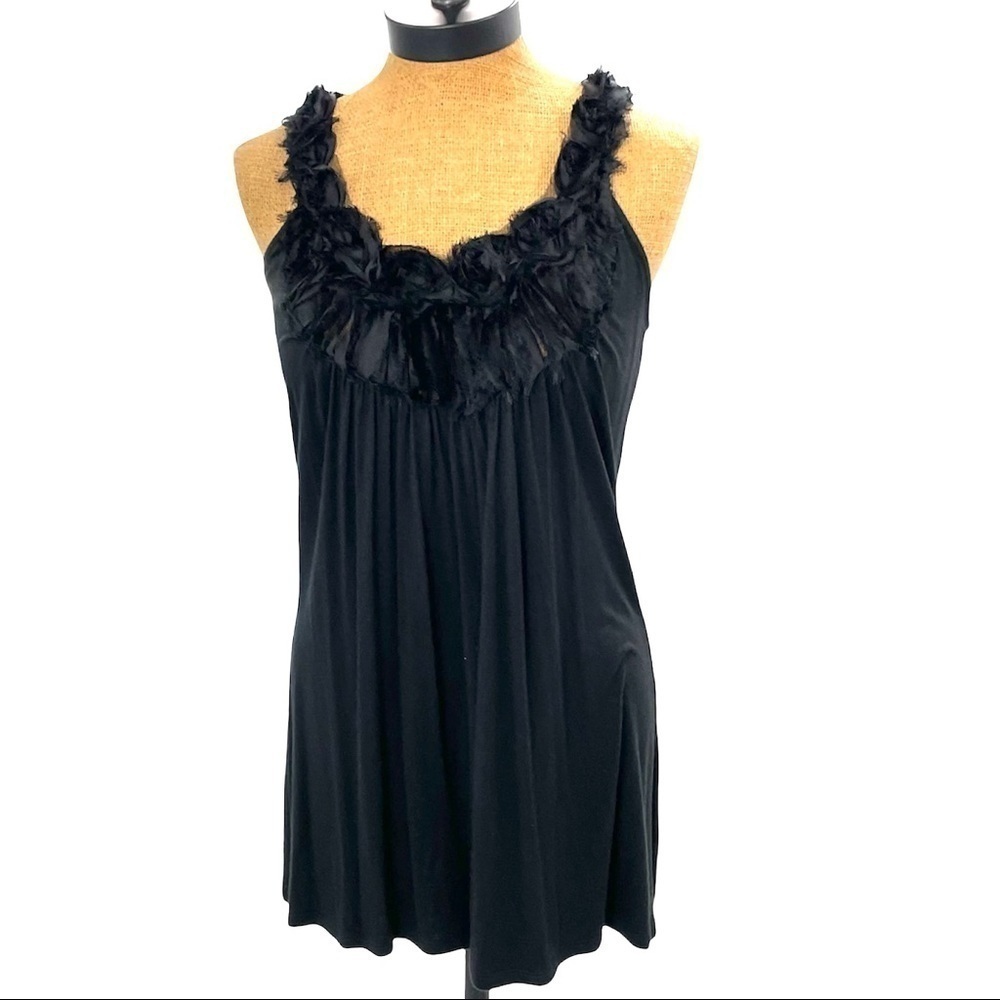 Soma Black Ribbon Ruffle Tank Top Pajamas Swing Trapeze Top Lounge Wear Small﻿﻿﻿